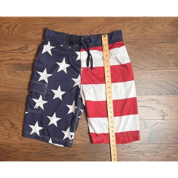 American Flag Swim Trunks USA Patriotic Stars Stripes Swimsuit Shorts - Picture 3 of 8